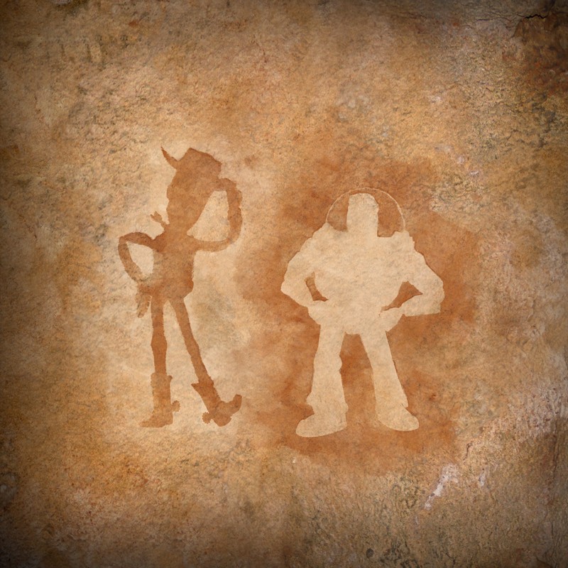 Woody and Buzz Lightyear Cave Painting celebrating twenty years of friendship